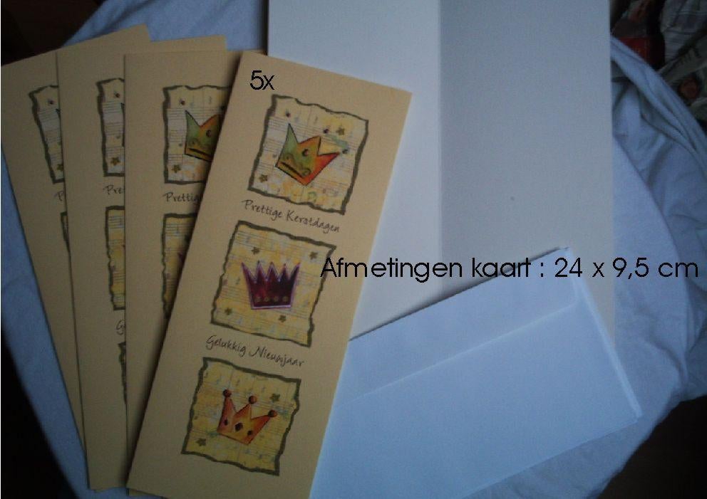 5 kerstkaarten langwerpig met omslag geel goud kaart +NIEUW+, Diversen, Kerst, Ophalen of Verzenden, Nieuw