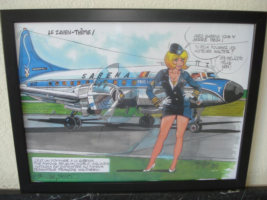 Dessin Hommage à Natacha & à la Sabena avec son Douglas DC-7, Verzamelen, Met lijst, Rechthoekig Liggend, Nieuw, Ophalen of Verzenden