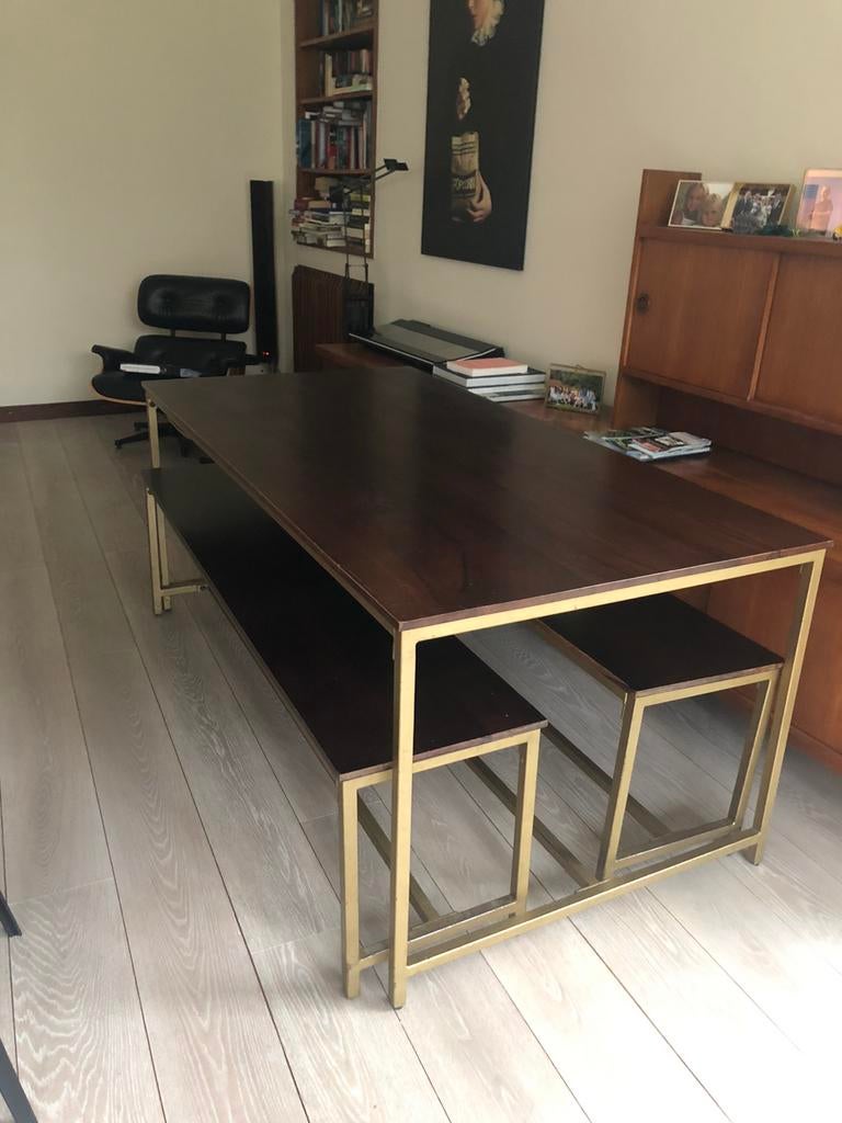 Eettafel met 2 banken, Huis en Inrichting, Tafels | Eettafels, Gebruikt, 50 tot 100 cm, 150 tot 200 cm, Vijf personen of meer