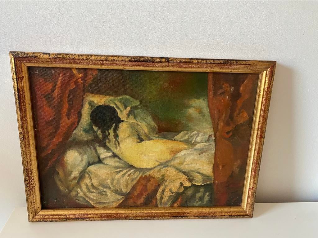 Peinture expressionniste huile sur toile nu couché, Antiquités & Art, Enlèvement ou Envoi