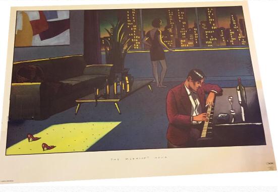Affiche & cadre (impr. offset) Loustal « The Midnight Hour », Zo goed als nieuw, Rechthoekig Liggend, Met lijst