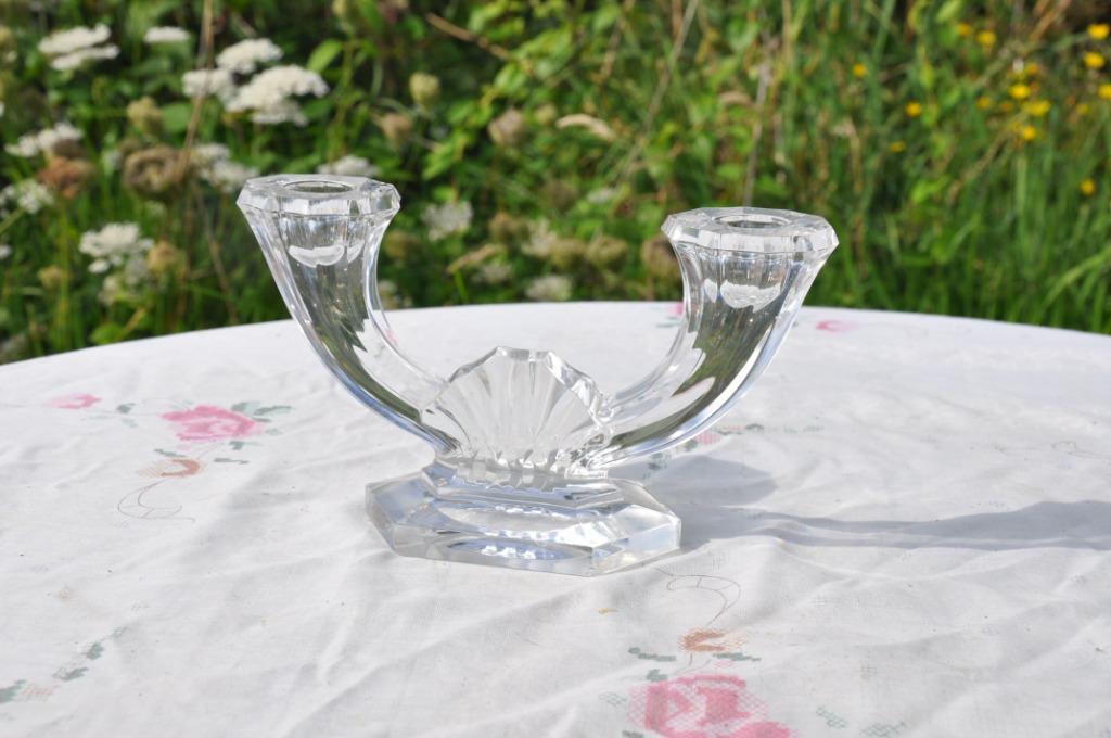 bougeoir en cristal gravé val st lambert, Enlèvement ou Envoi