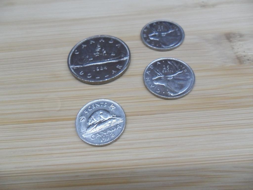 Vintage 4 pièces ayant circulées Canada 1972, 78, 79, 84, Enlèvement ou Envoi, Amérique du Nord, Monnaie en vrac, Argent