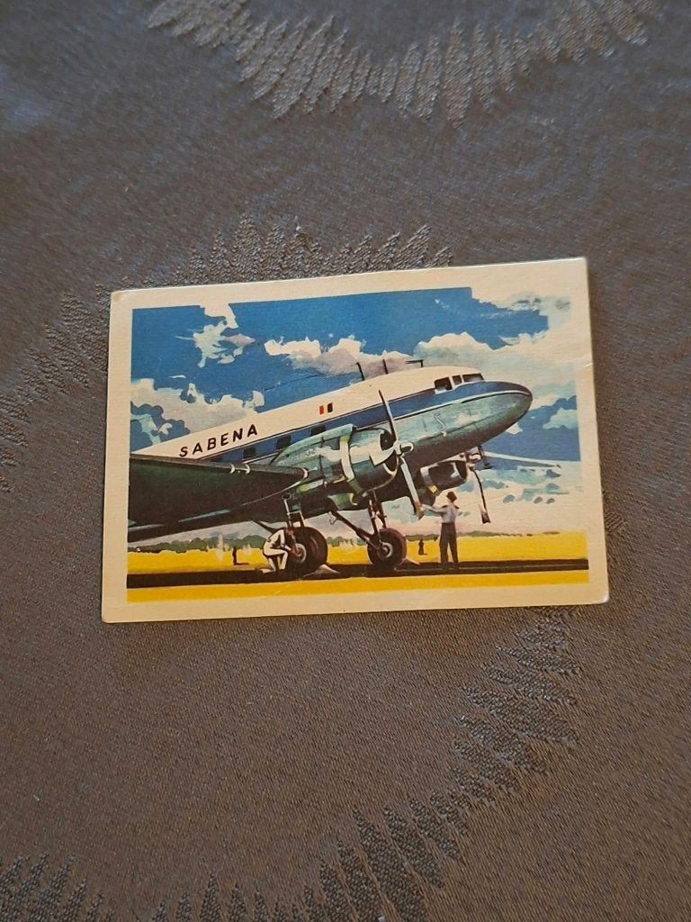 Prentje/Chromo:Tweemotorig toestel Douglas DC-3/Sabena, Collections, Enlèvement ou Envoi, Utilisé, Carte, Photo ou Gravure