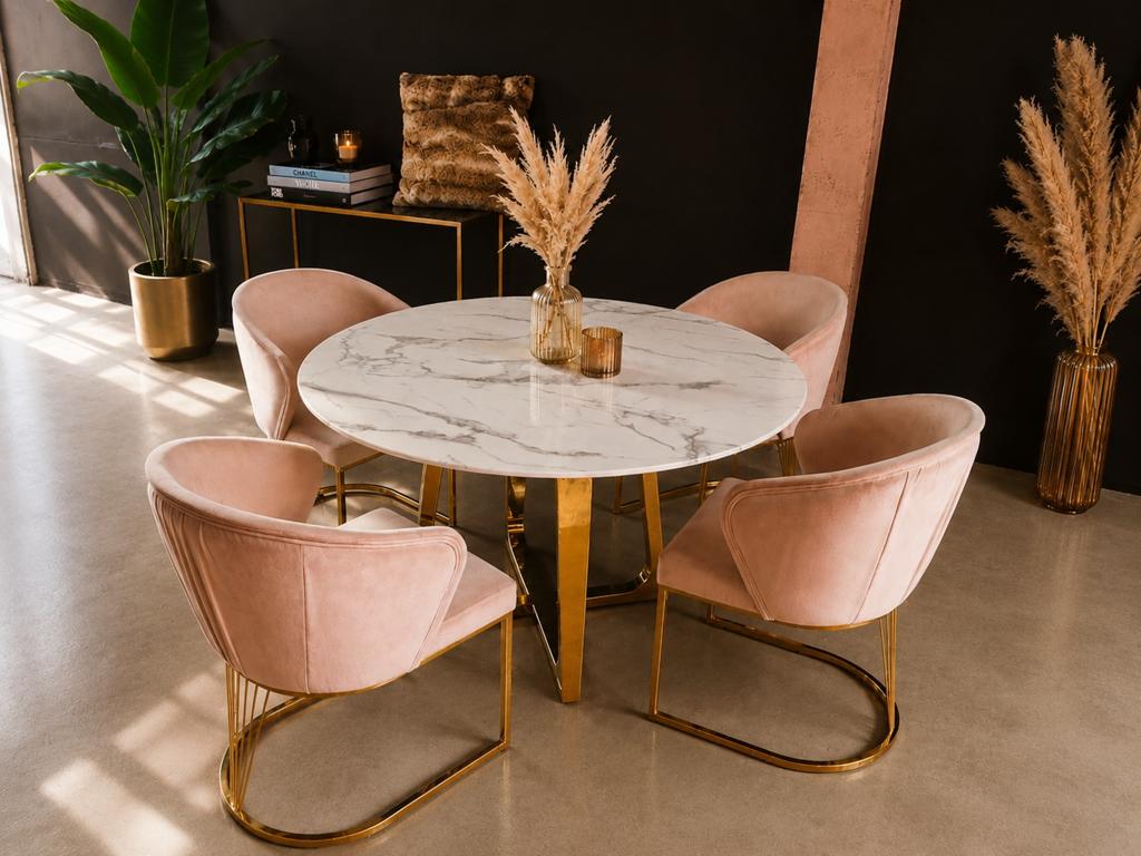 Table en marbre avec 4 chaises, 2 tables d'appoint, Enlèvement, Comme neuf, Rond, 60 cm ou plus