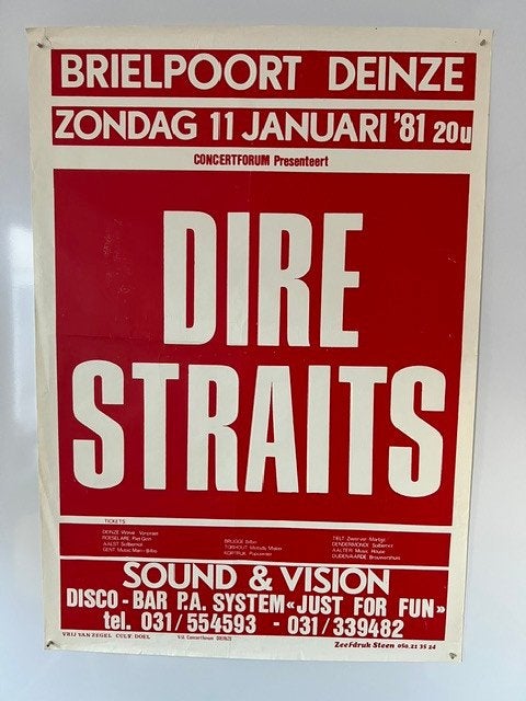 Affiche Dire Straits, concert Deinze 1981, Ophalen, Gebruikt, Muziek