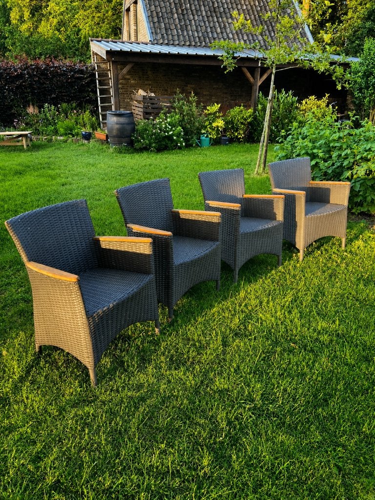 Wicker stoelen met houten armleuningen bois le duc 4 stuks, Tuin en Terras, Ophalen, Zo goed als nieuw, Wicker