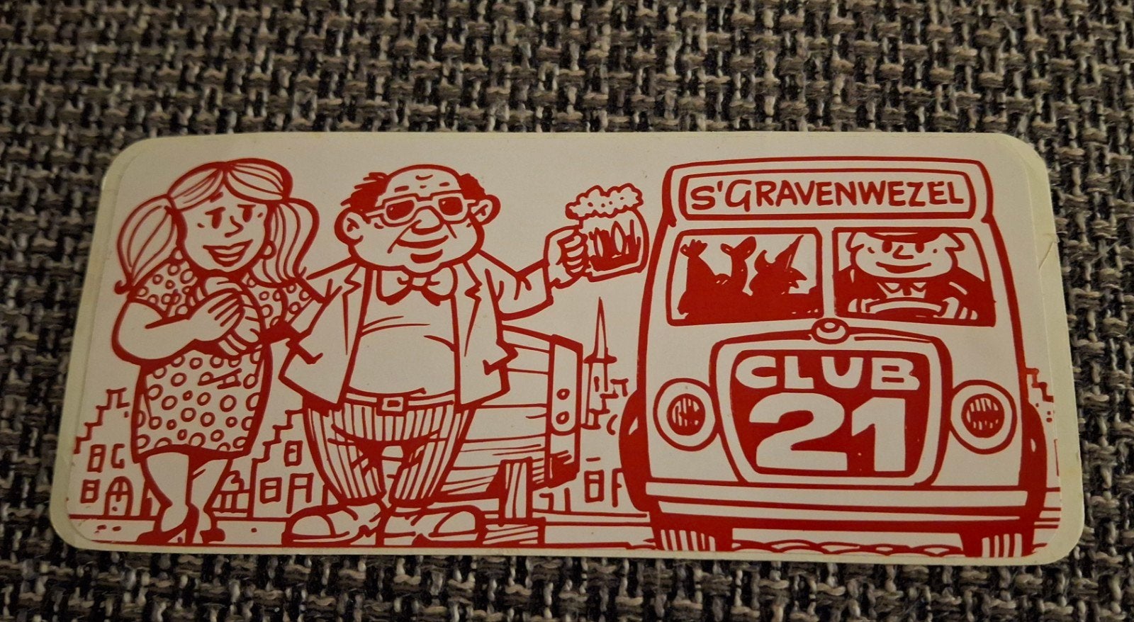 Sticker café Club 21 S'Gravenwezel stripfiguur strip, Ophalen of Verzenden, Zo goed als nieuw, Bedrijf of Vereniging