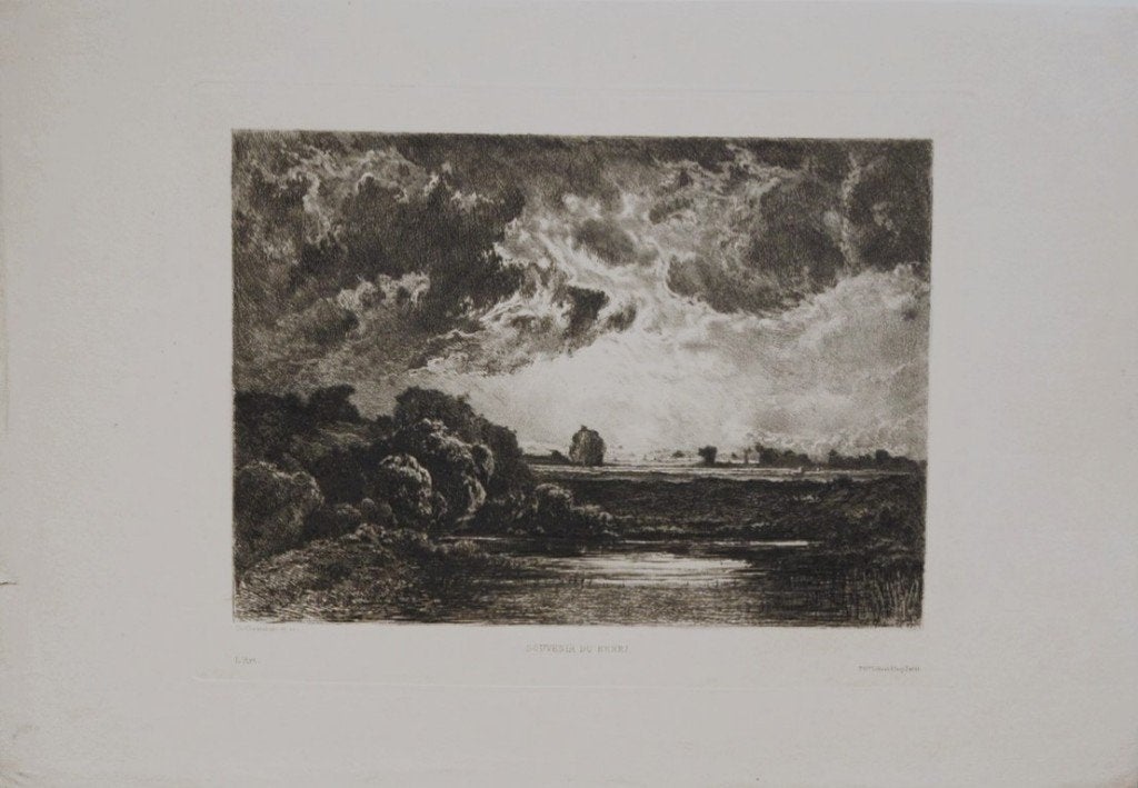 Théodore Chauvel ets "Souvenir du Berri",druk Frères Lienard, Antiquités & Art, Eau-forte, 1800 - 1899, Paysage, Enlèvement