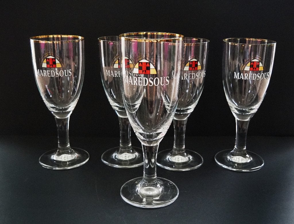 5 Bierglazen voor Maredsous, Ophalen of Verzenden, Gebruikt, Glas, Glas of Glazen