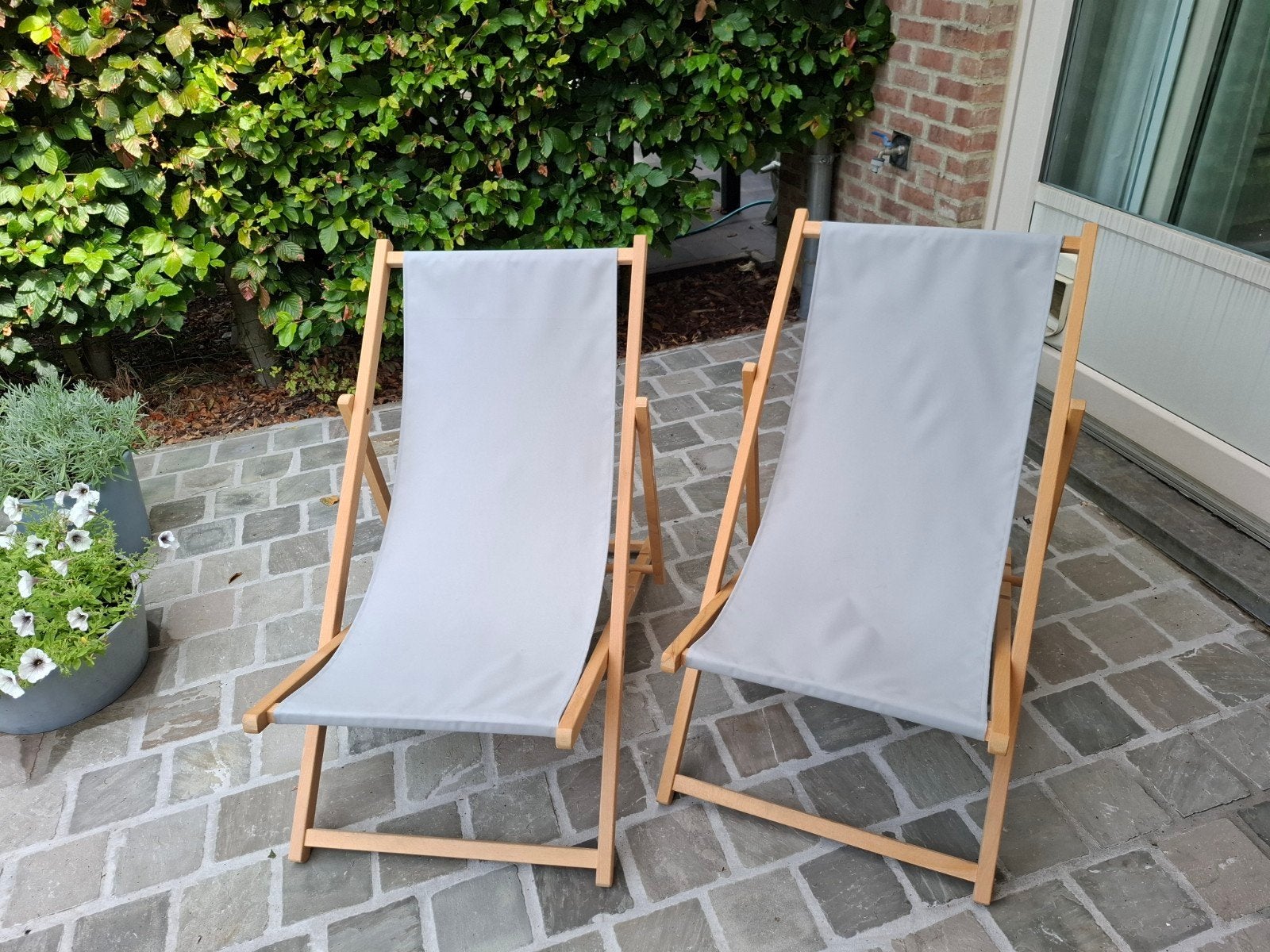 2 terrasstoelen canvas, Jardin & Terrasse, Chaises de jardin, Enlèvement, Comme neuf, Bois, Pliant