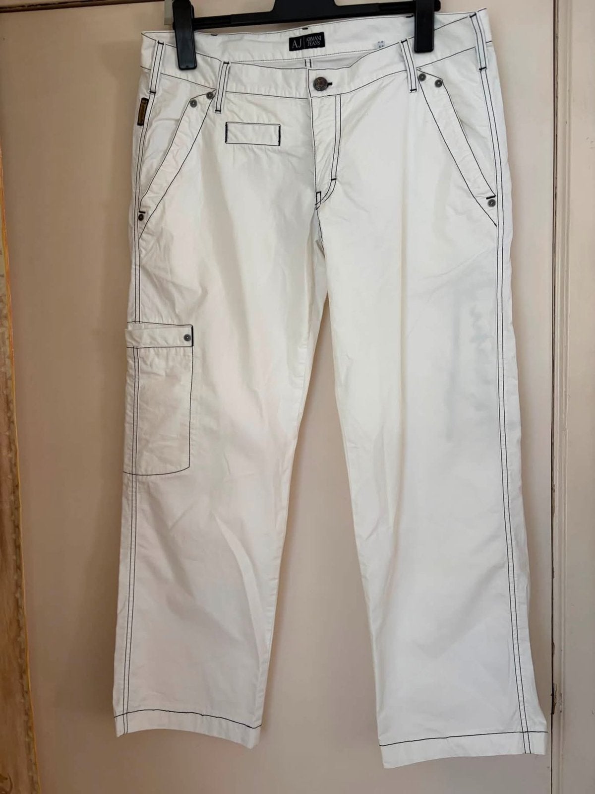 Pantalon cargo droit blanc surpiqûres  contrastées T 44, Enlèvement ou Envoi, Comme neuf, Blanc