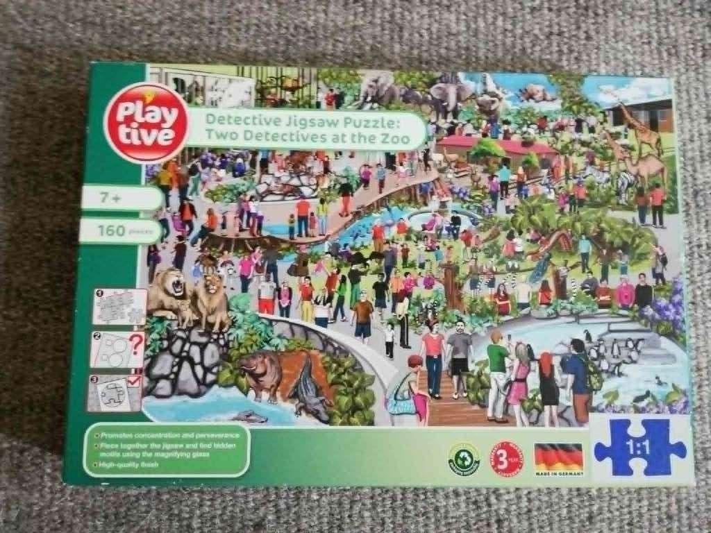 Puzzel, 160 stukjes, 2 detectives in de zoo, 4 euro, Kinderen en Baby's, Ophalen of Verzenden, Meer dan 50 stukjes, Zo goed als nieuw