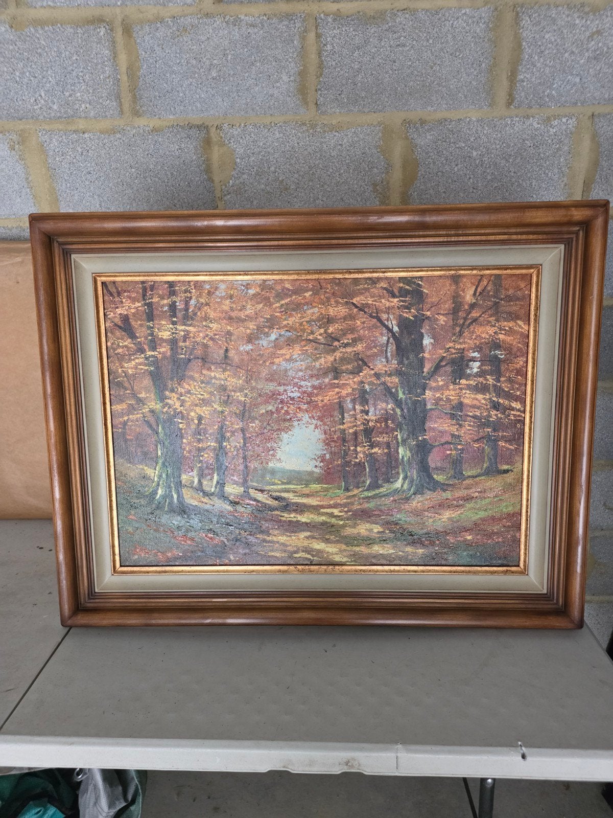 tableau- huile sur toile" sous bois en automne" signe meuric, Peinture à l'huile, Paysage, Signé, Enlèvement