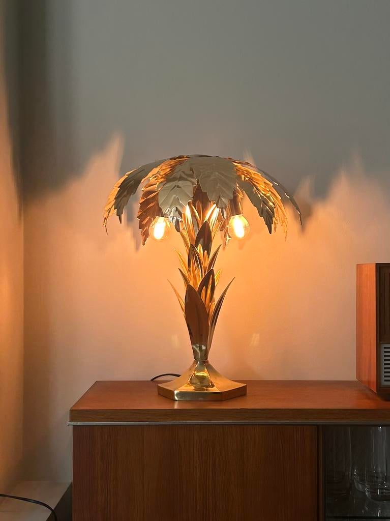 Hollywood Regency gouden palmblad tafellamp, Huis en Inrichting, Ophalen, Zo goed als nieuw, Metaal, 50 tot 75 cm