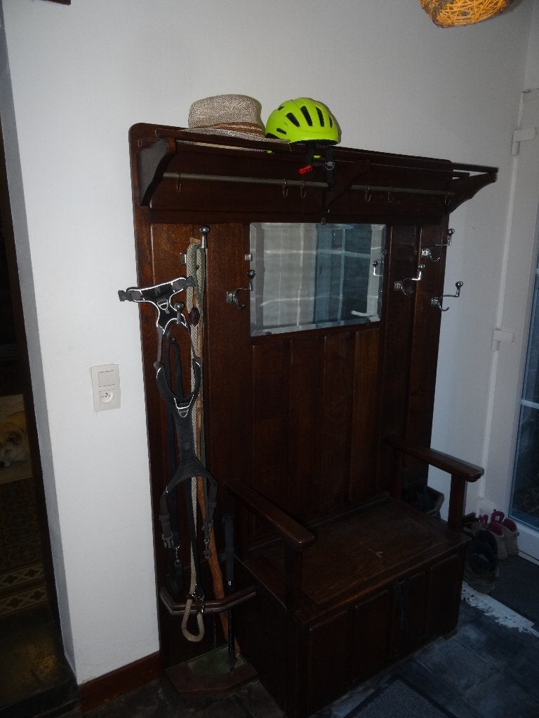 Meuble de hall coffre+porte manteaux+glace, Huis en Inrichting, Ophalen, Gebruikt, Hout, Staande kapstok