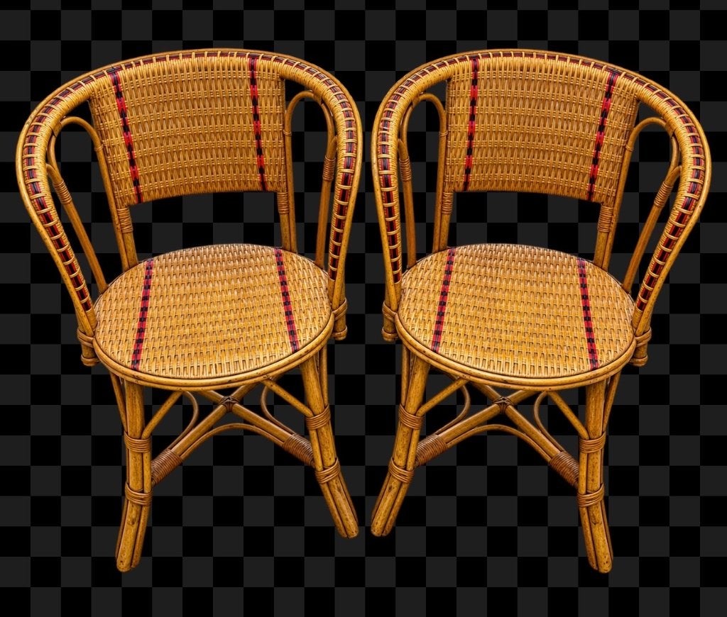 Vintage rotan/rieten stoelen ! 2 stuks., Antiek en Kunst, Ophalen, Meerkleurig, Set, Stoel