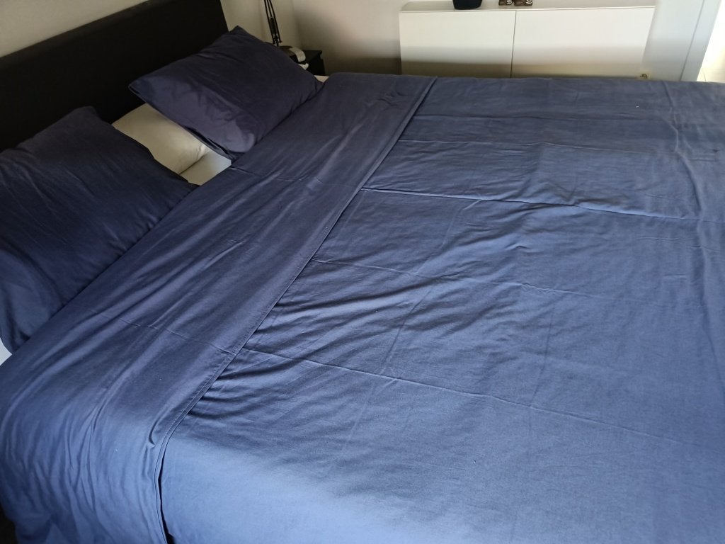 blauw groot 2 pers dekbedovertrek, Huis en Inrichting, Slaapkamer | Beddengoed, Ophalen, Instopstrook, Blauw, Dekbedovertrek