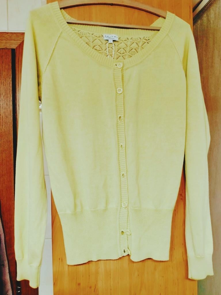 Gilet,V-hals,achterkant ajourpatroon,Axiome,geel,maat:L., Kleding | Dames, Geel, Maat 42/44 (L), Ophalen of Verzenden, Nieuw