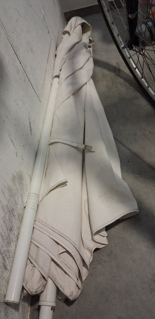 Witte Ikea parasol + voet (Gratis), Jardin & Terrasse, Enlèvement, Utilisé, 2 à 3 mètres