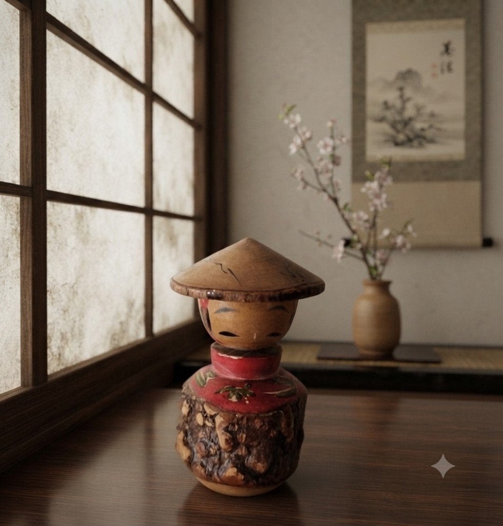 Vintage Hyotan Kokeshi, Hout, Handgemaakt, Verzenden, Japan