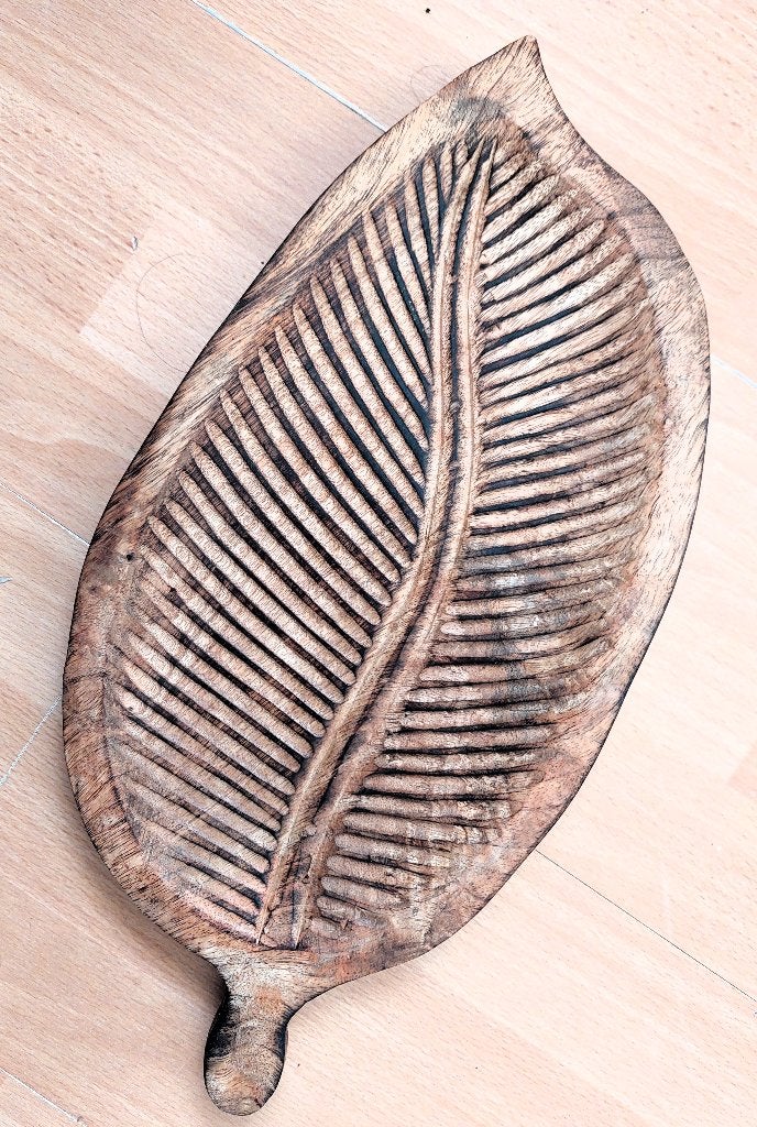 2 Bladvormige Dienblad Charcuteriebord plateaus in hout 40cm, Gebruikt, Ophalen of Verzenden, Afgeronde hoeken, Dienblad