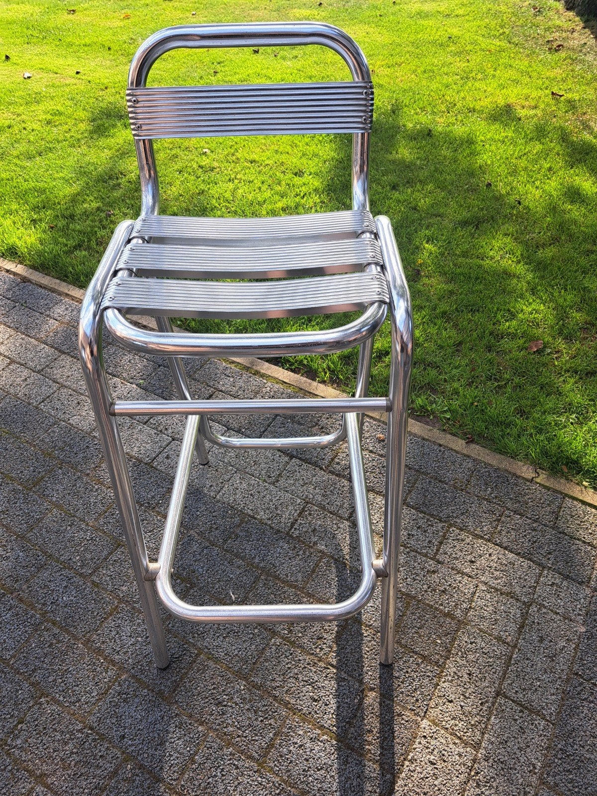 4 aluminum barkrukken met kussentjes .ideaal  voor men cave., Tuin en Terras, Ophalen, Aluminium