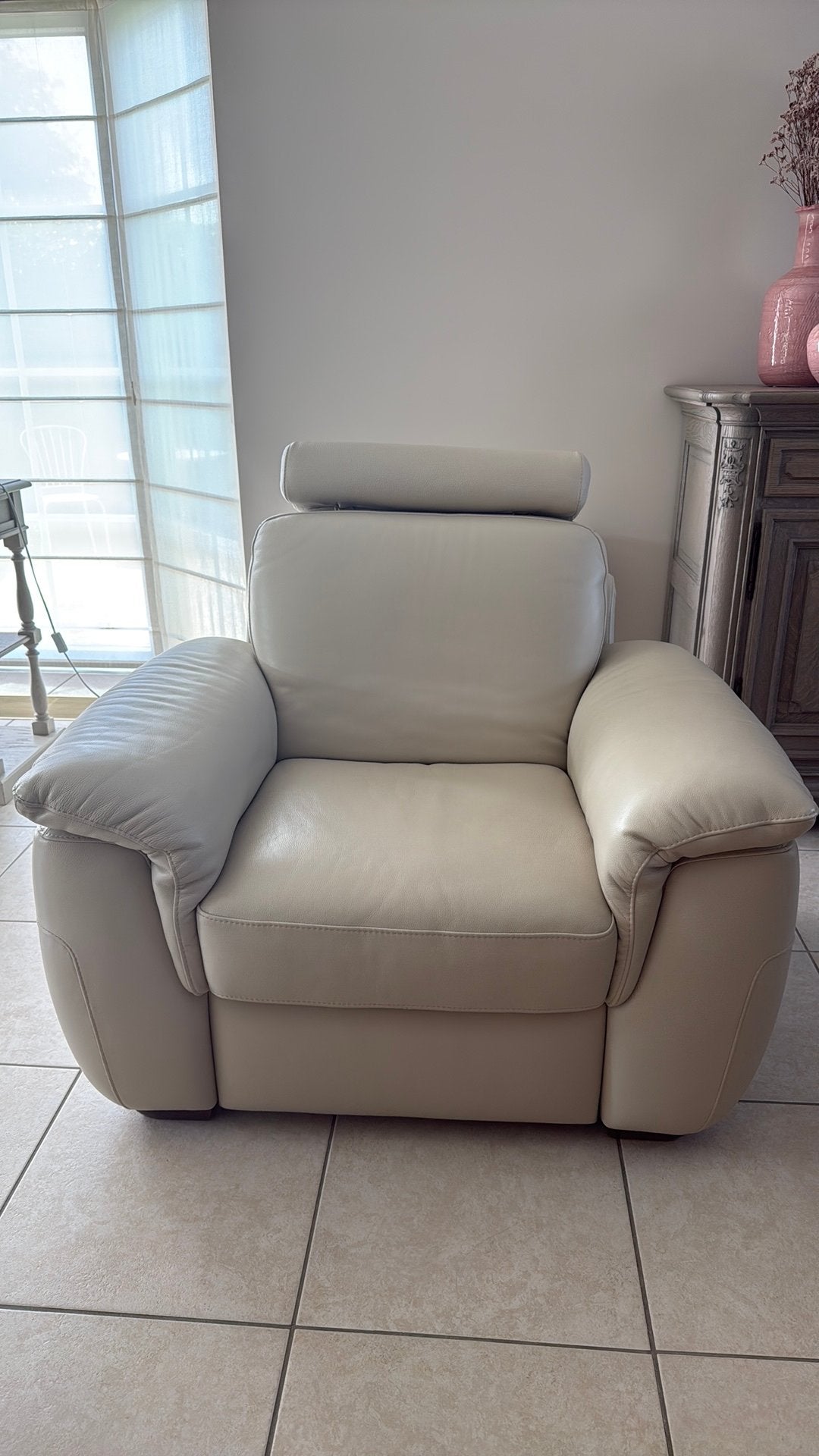 Natuzzi zetel met relax in leder beige, Enlèvement, Comme neuf