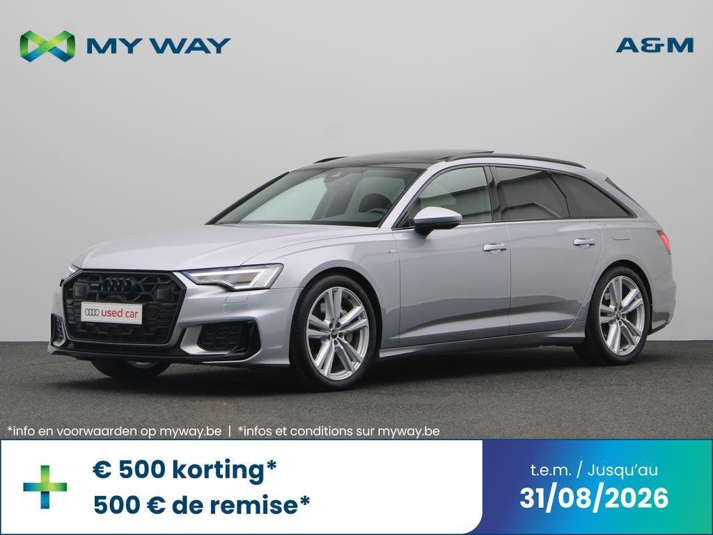Audi A6 Avant PHEV A6 Avant PHEV 50 TFSI e Quattro S line S, Auto's, Automaat, Lederen bekleding, Hybride Elektrisch/Benzine, Zilver of Grijs