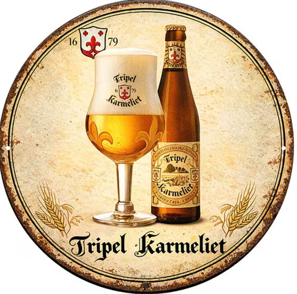 Panneau rond en métal Karmeliet - mancave vintage rétro, Enlèvement ou Envoi, Neuf, Panneau, Plaque ou Plaquette publicitaire