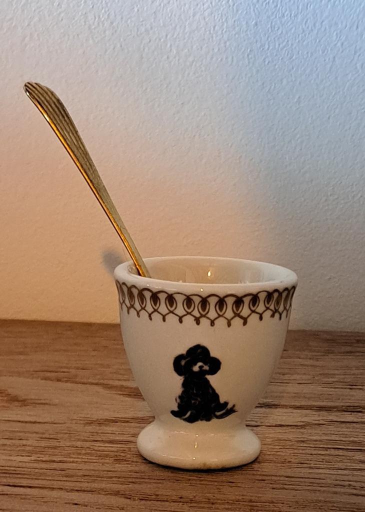 Vintage eierdopje met goudkleurige lepeltje, Verzamelen, Ophalen of Verzenden