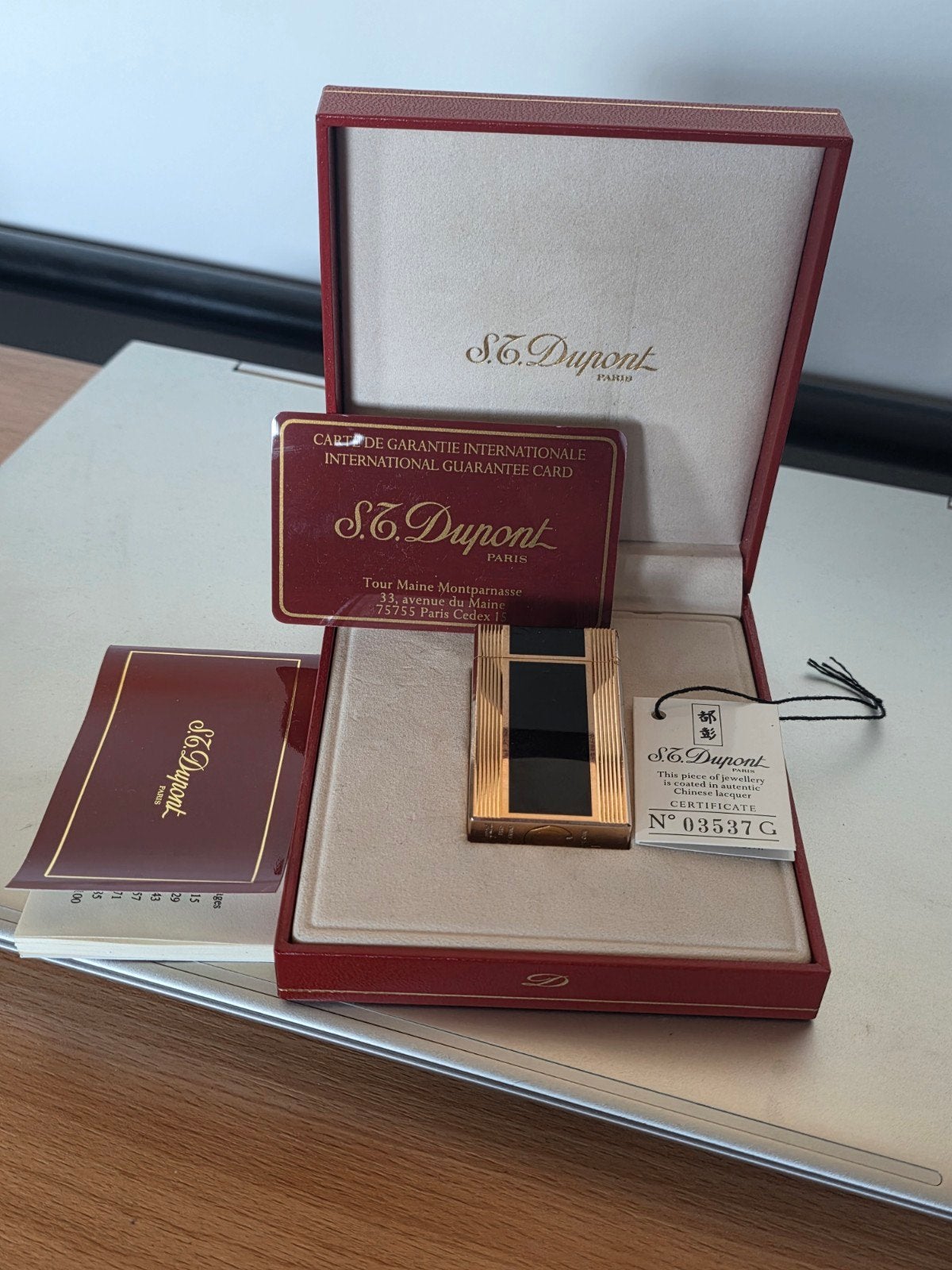 Briquet vintage S.T. Dupont Ligne 1 – Or et Laque de Chine n, Ophalen of Verzenden, Zo goed als nieuw, Aansteker