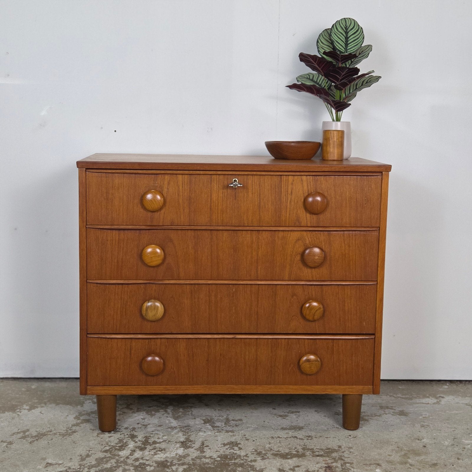 Scandinavische vintage teakhouten ladekast, 4 lades, Ophalen, Gebruikt, Kast