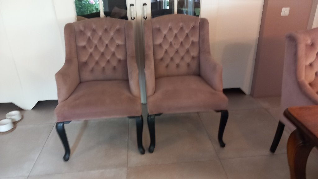 2 chaises anciennes en velours rose, Maison & Meubles, Chaises, Autres couleurs, Comme neuf, Enlèvement, Tissus