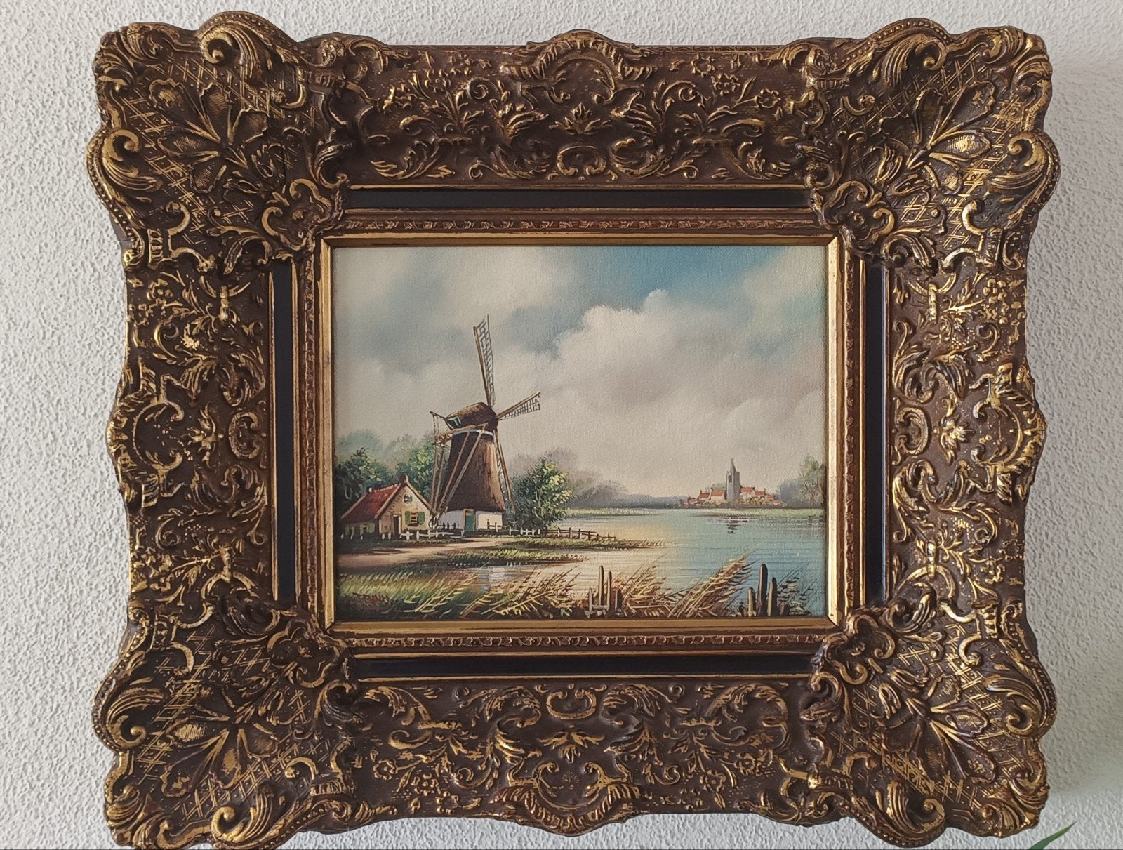 Peinture à l'huile Paysage hollandais signée, Antiquités & Art, Enlèvement ou Envoi