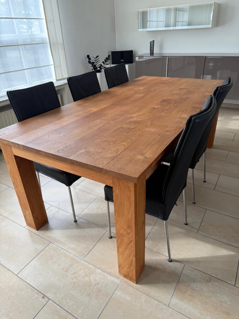Tafel met 6 stoelen, Huis en Inrichting, Tafels | Eettafels, Ophalen, Gebruikt, 100 tot 150 cm, 200 cm of meer