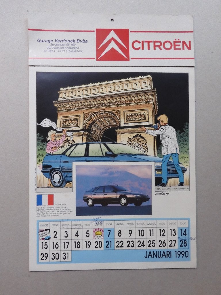 Strip kalender Citroën - 1990 - Rik Ringers - Clifton - Dany, Verzamelen, Stripfiguren, Gebruikt, Plaatje, Poster of Sticker, Overige figuren