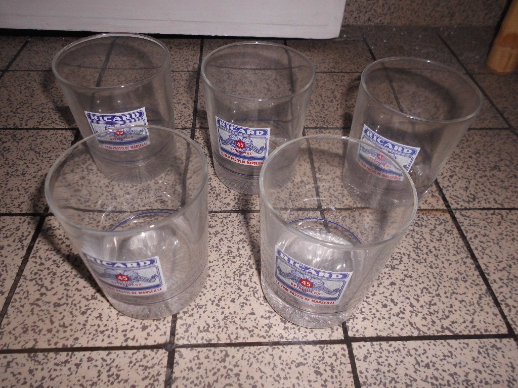 Zeldzaam lot 5 antiek glazen model whisky aperitief RICARD, Verzamelen, Merken en Reclamevoorwerpen, Ophalen of Verzenden