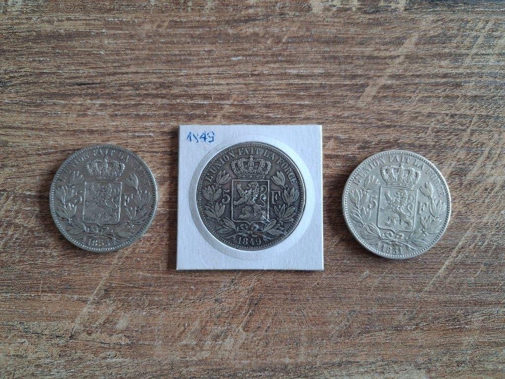 Belgie 5 francs 1849-1851-1853 zilver, Postzegels en Munten, Munten | België, Zilver, Ophalen of Verzenden, Losse munt, Zilver