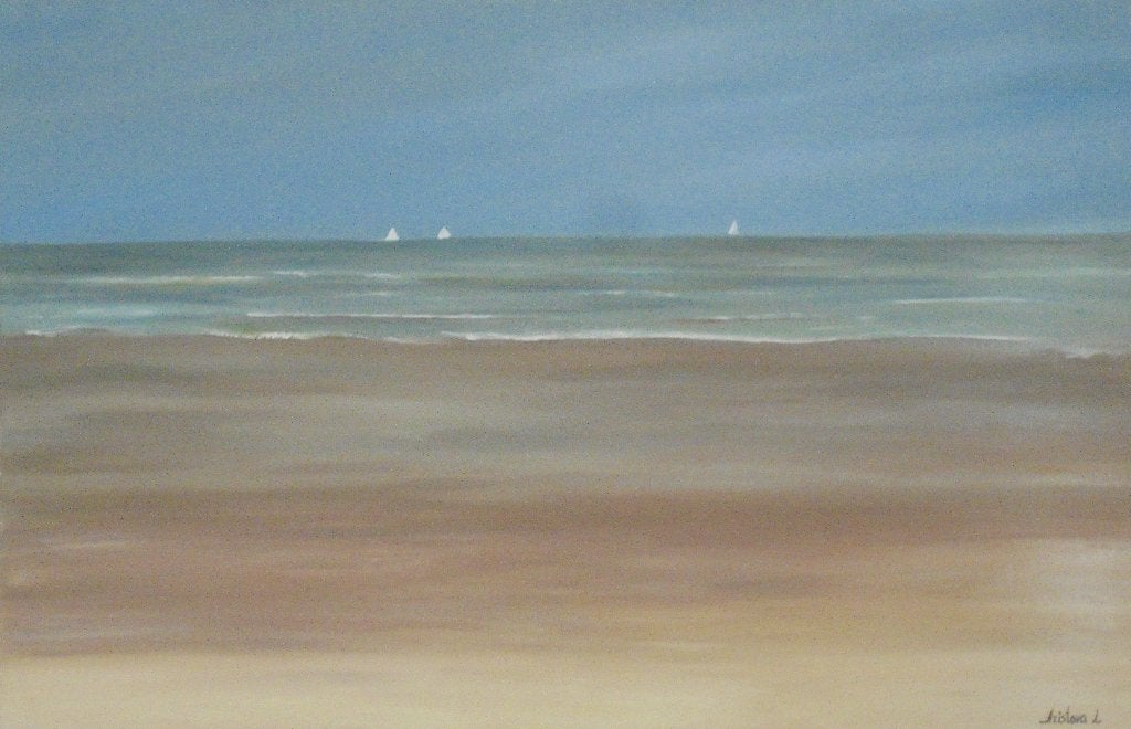 peinture à l'huile Mer du Nord belge (75x115cm), Enlèvement ou Envoi, Peinture à l'huile, Signé, Maritime / eau