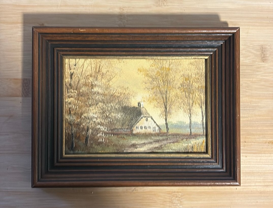 2 kleine klassieke landschapsschilderijen houten kader, Enlèvement, Classique, Autres sujets