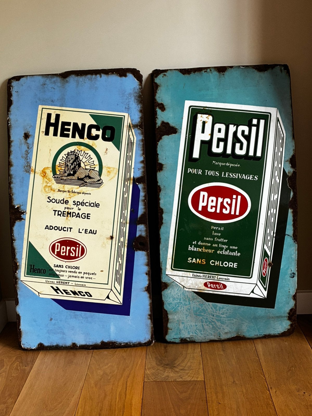 Grote emaille borden - Persil - 1951, Verzamelen, Merken en Reclamevoorwerpen, Ophalen, Gebruikt, Reclamebord