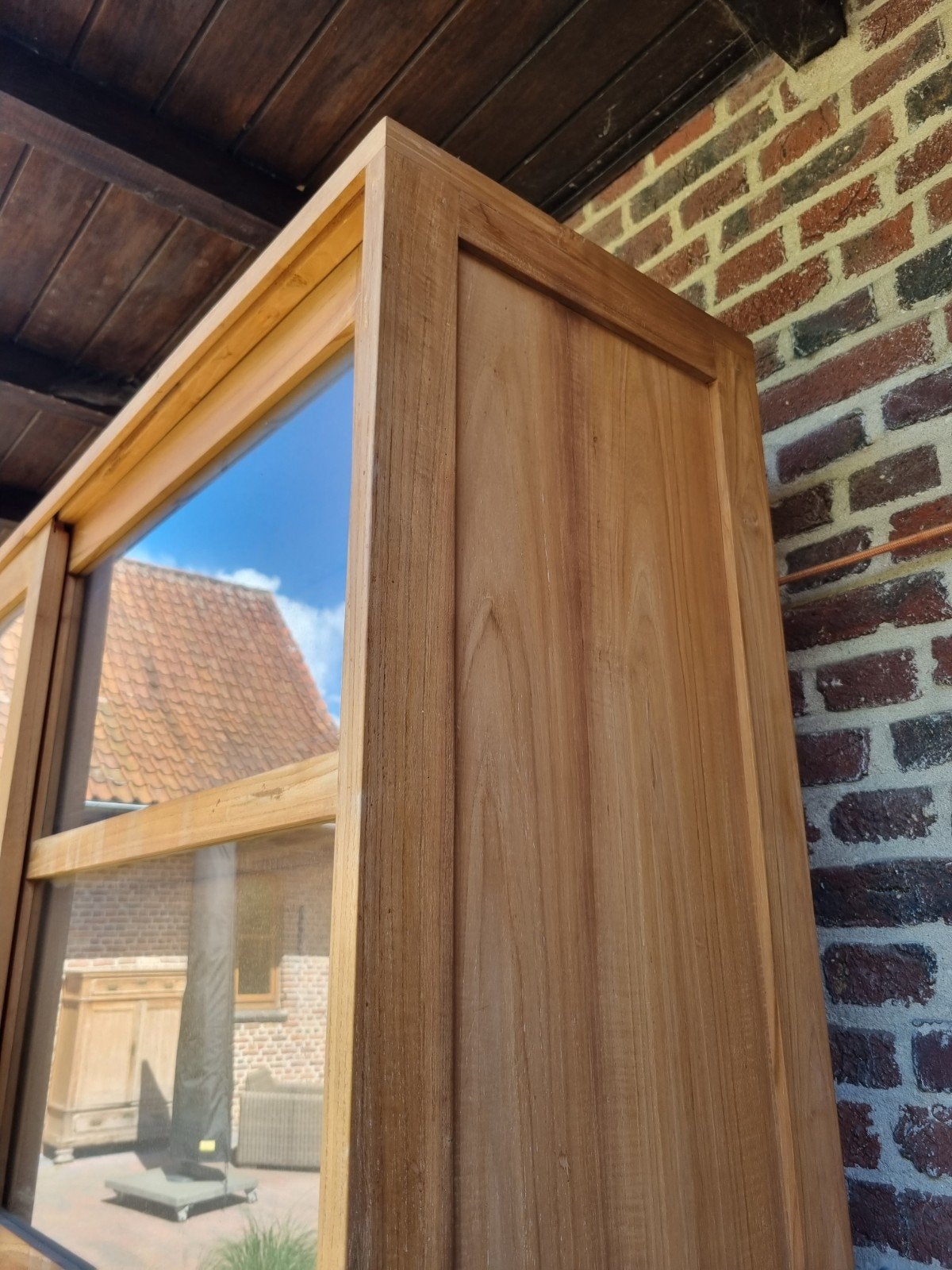 Teak buffetkast/vitrinekast GRATIS LEVERING, Huis en Inrichting, Kasten | Buffetkasten, Landelijk modern, 200 cm of meer, Indo.