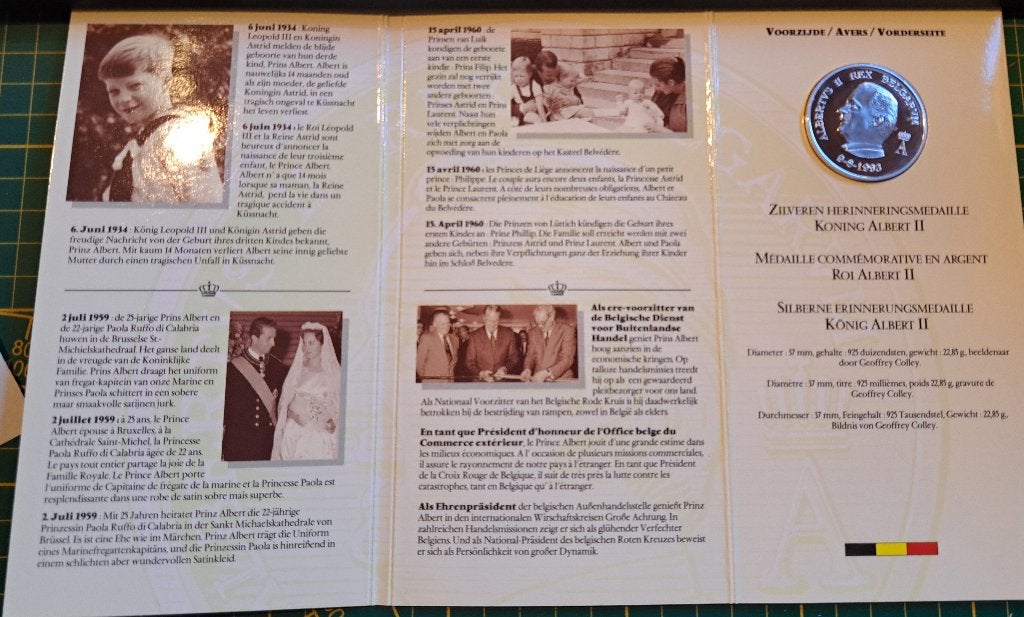 Zilveren herdenkingsmedaille Koning Albert II, Ophalen of Verzenden, Zilver