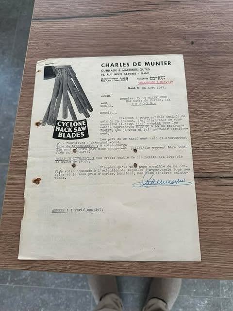 brief lettre Chrles De Munter Gand 1947 outillage, Ophalen of Verzenden, Brief