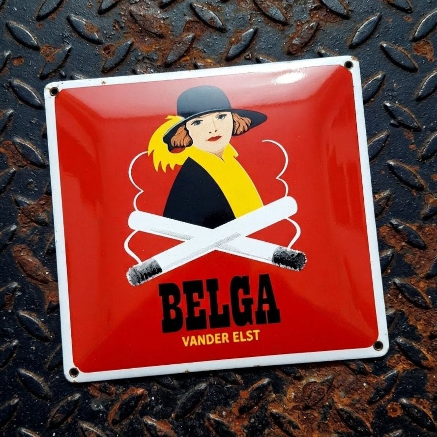 Emaille Schild BELGA vd Elst Sigaretten Reclamebord Vintage, Verzenden, Gebruikt, Reclamebord