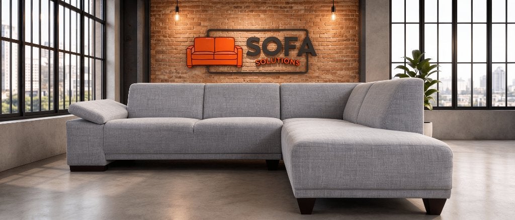 Mooie Grijze Stoffen Hoekbank-Moderne Lounge Zit, Huis en Inrichting, Zetels | Zetels, Hoekbank, 75 tot 100 cm, Ophalen of Verzenden