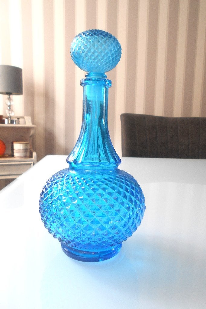 ancienne carfe vintage en verre bleu années 60 Belgique 1/2l, Enlèvement ou Envoi