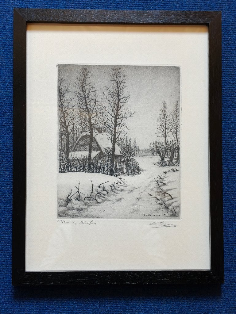 Gravure « Le Créateur » (1979) — Emiel De Cooman (164/200), Antiquités & Art, Eau-forte, 1950 - 1999, Paysage, Numéroté