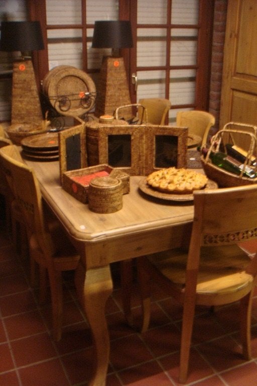 MASSIEVE OUD GRENEN EETTAFEL + 6 stoelen Flamant, Huis en Inrichting, Ophalen, Hout, Nieuw, Landelijk